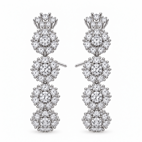 Brinco Ear Hook Florzinhas Cravejadas Prata 925 