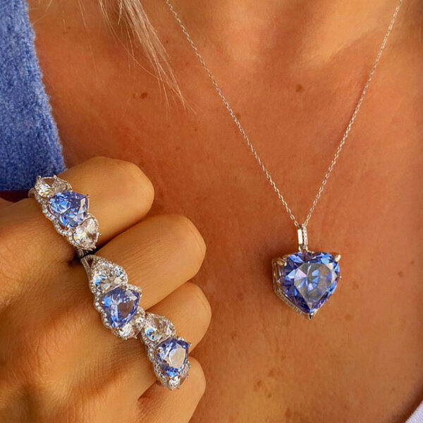 Conjunto Coração Tanzanita Luxo Prata 925 - Imagem 2