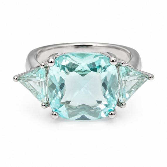 Anel Three Stones Aquamarine