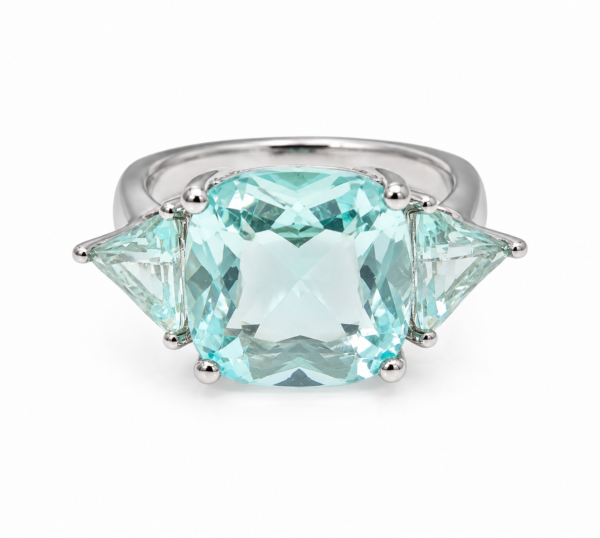 Anel Three Stones Aquamarine