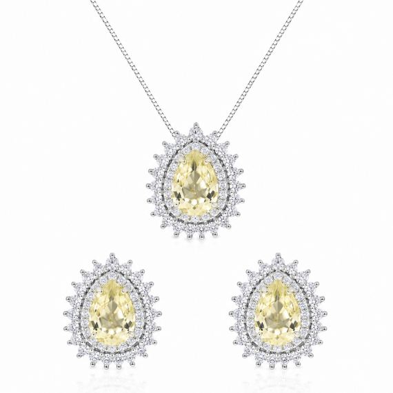 Conjunto Gota Yellow Zircônias Prata 925