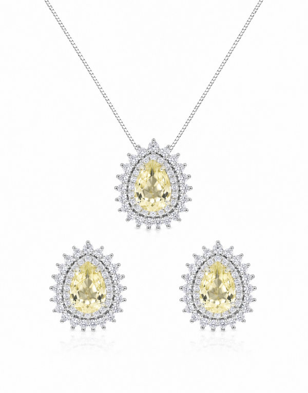 Conjunto Gota Yellow Zircônias Prata 925
