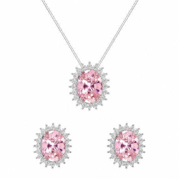 Conjunto Oval Real Kunzita Prata 925