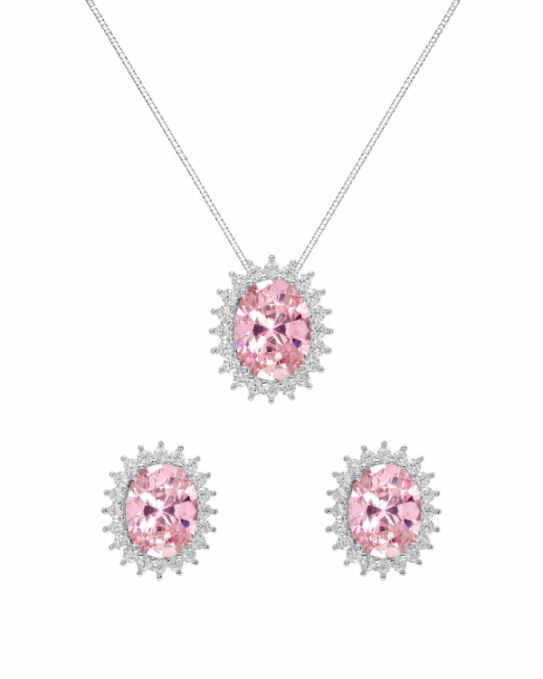 Conjunto Oval Real Kunzita Prata 925