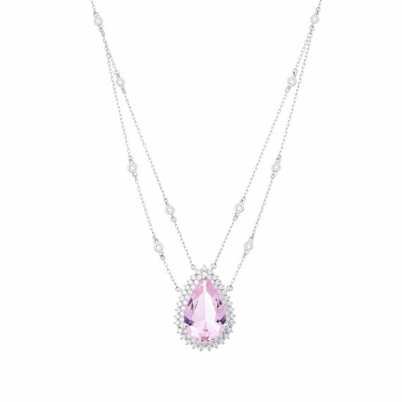 Colar Gota Luxo Kunzita Zircônia Prata 925