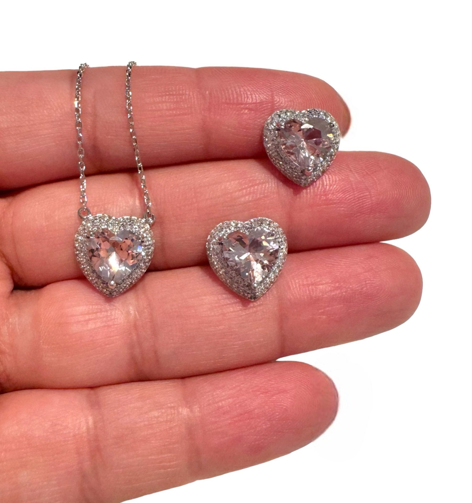 Conjunto Coração Morganita Zircônias Prata 925 - Imagem 3