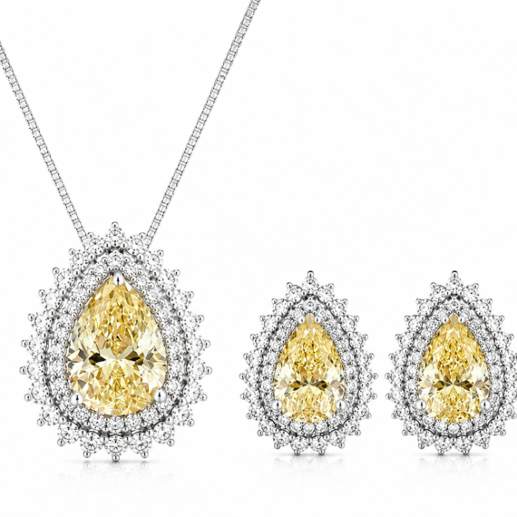 Conjunto Gota Yellow Zircônias Prata 925