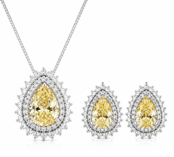 Conjunto Gota Yellow Zircônias Prata 925