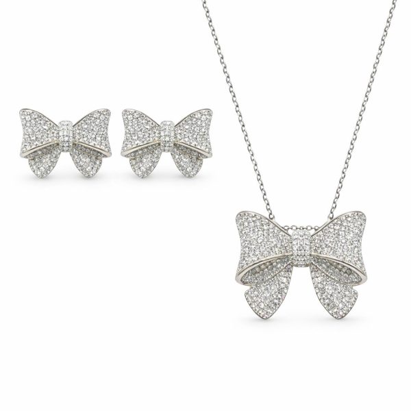 Conjunto Laço Luxo Zircônias Brancas Prata 925