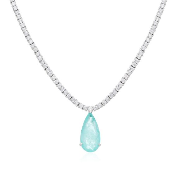 Colar Riviera Gota Azul  Prata 925