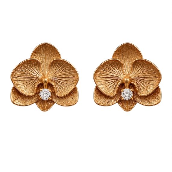 Brinco Orquídeas Ouro Pintado a Mão