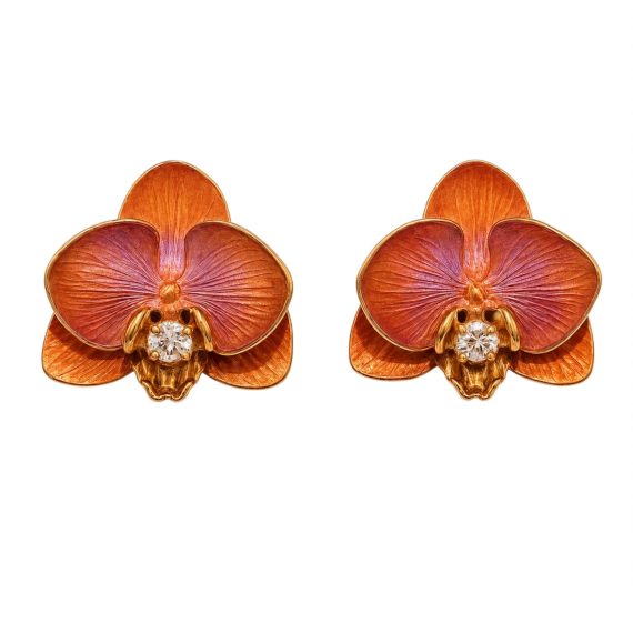 Brinco Orquídeas Ferrugem Ouro Pintado a Mão