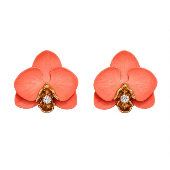 Brinco Orquídeas Rosa Chiclete Pintado a Mão Ouro