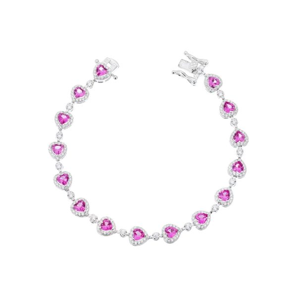 Pulseira Riviera Vários Corações Pink Prata 925