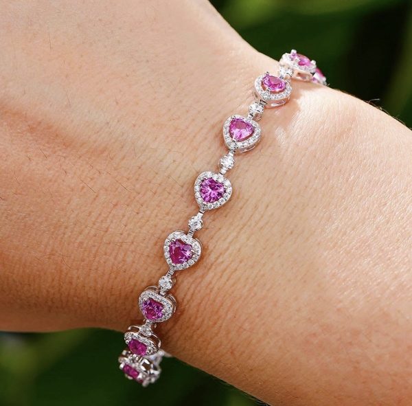 Pulseira Riviera Vários Corações Pink Prata 925 - Image 2