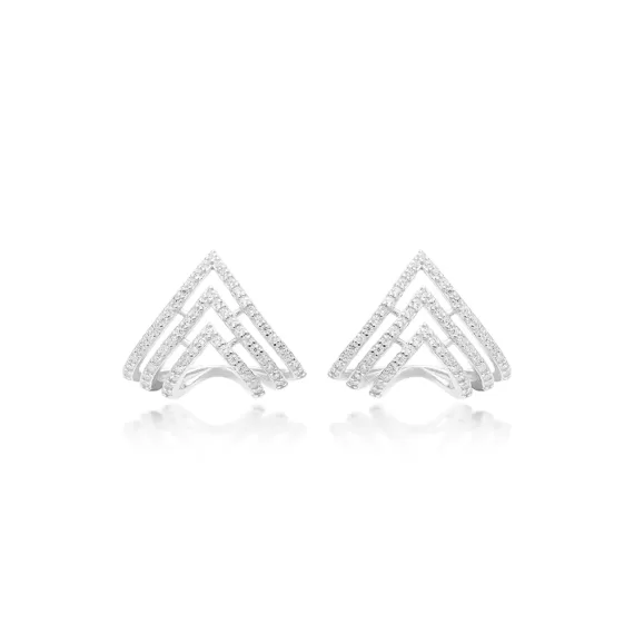 Brinco Triplo TriÂNgulos ZircÔNias Brancas Prata 925