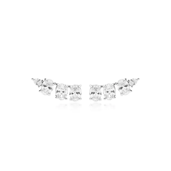 Brinco Ear Cuff Ovais Zirconias Prata 925