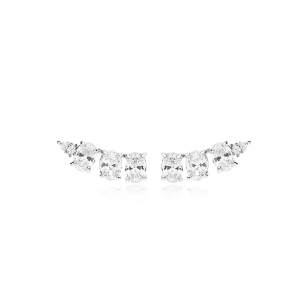 Brinco Ear Cuff Ovais Zirconias Prata 925