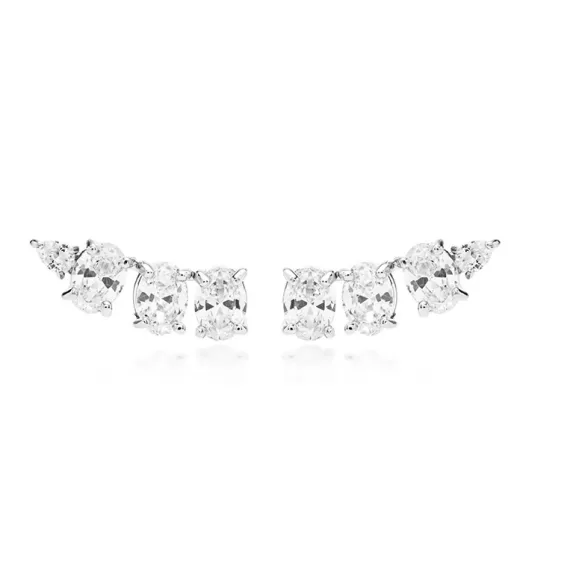 Brinco Ear Cuff Ovais Zirconias Prata 925