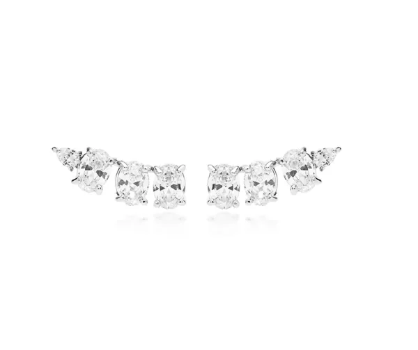 Brinco Ear Cuff Ovais Zirconias Prata 925