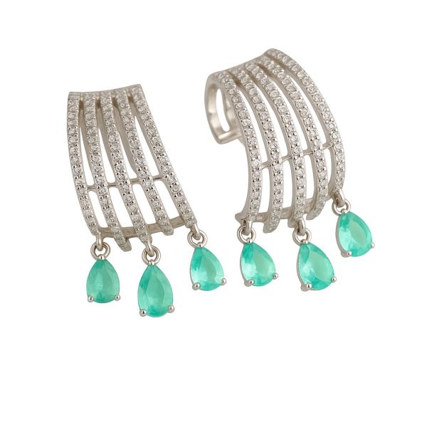 Brinco Ear Hook Luxo Argolinhas Esmeralda Colombiana - Imagem 3