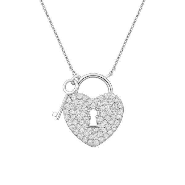 Colar Coração Chave Luxo Micro Zircônias