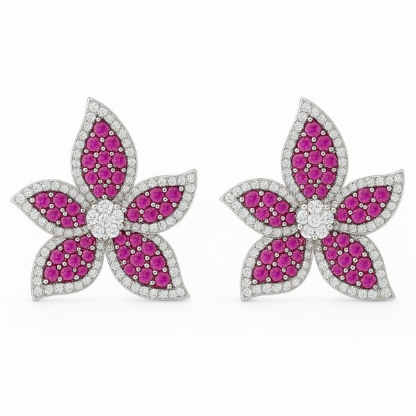 Brinco Flor Raquel Pink Micro Cravejado Prata 925