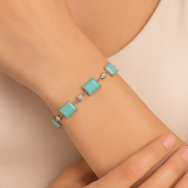 Pulseira Quadrados Agua Marinha Leitosa - Imagem 2
