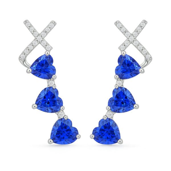 Brinco Ear Cuff Corações Tanzanita Prata 925