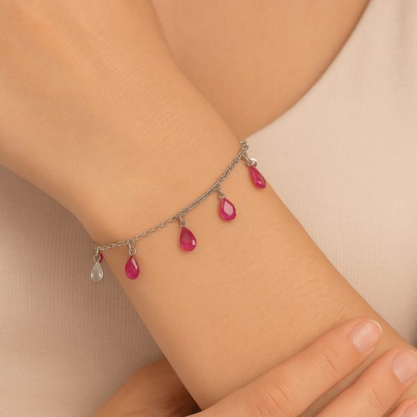 Pulseira Gotinhas Tons Rosa Cristais - Imagem 2