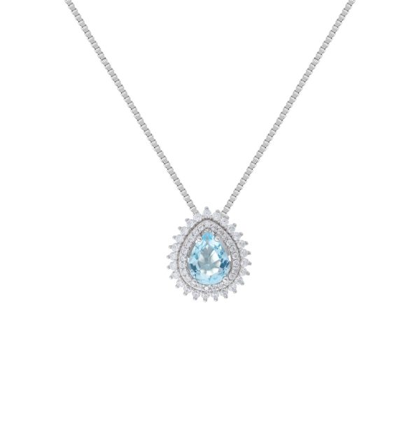 Conjunto Gota Água Marinha Zircônias  Prata 925 - Imagem 3