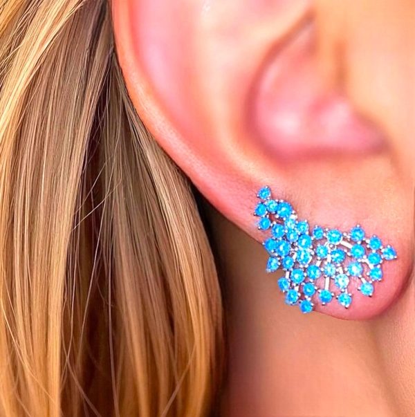 Brinco Ear Cuff Pontinhos Blue Zircônias Prata 925 - Imagem 2