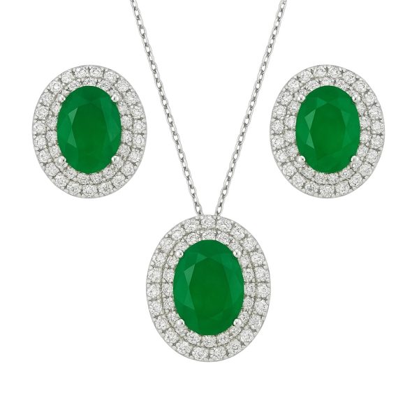 Conjunto Oval Esmeralda Prata 925