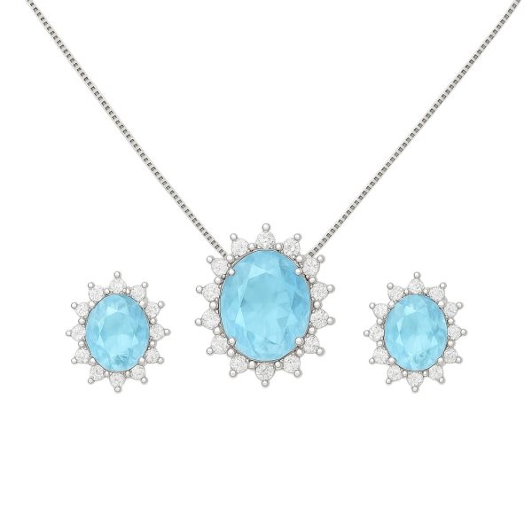 Conjunto Oval Real Agua Marinha Prata 925