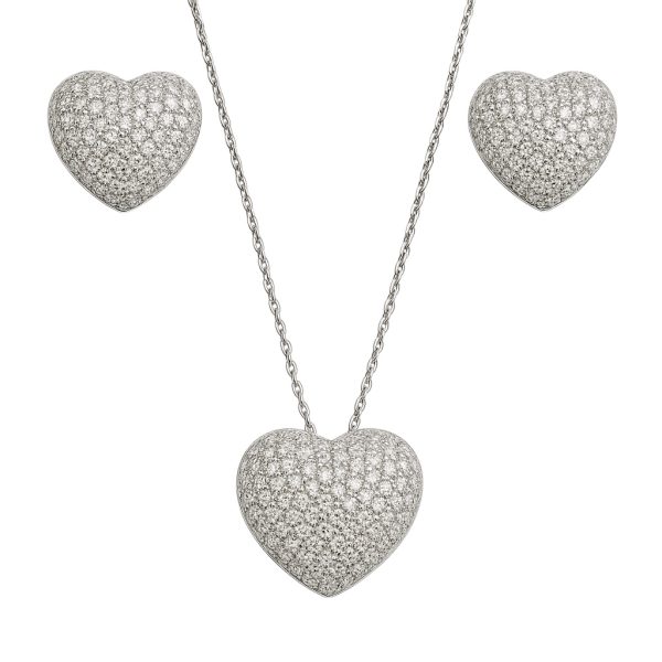 Conjunto Coração Micro Zircônias Brancas Joias