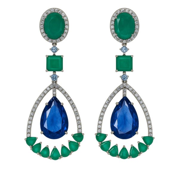 Brinco Denise Tanzanita e Turmalina Verde Prata 925