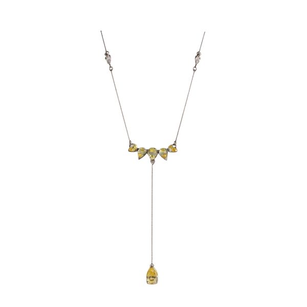 Colar Gravatinha Navettes Yellow Fancy Prata 925