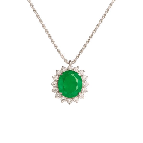Colar Oval  Real Esmeralda  Prata925