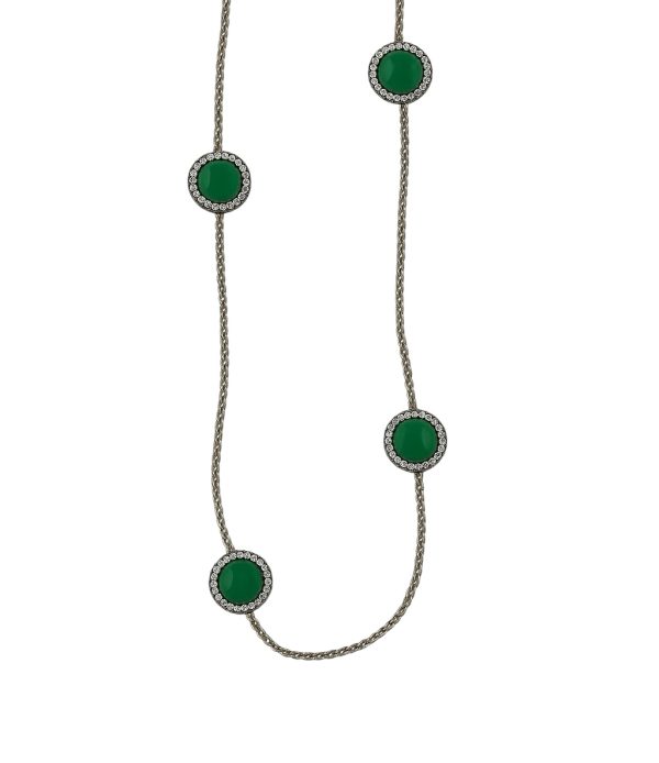Colar Longo Verde e Espinélio Cinza Artesanal