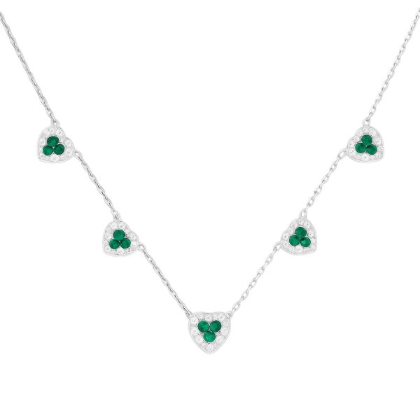 Colar  Cinco Corações Esmeralda  Prata925