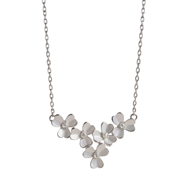 Colar Ramo de flores Rodio Branco Semi Joias