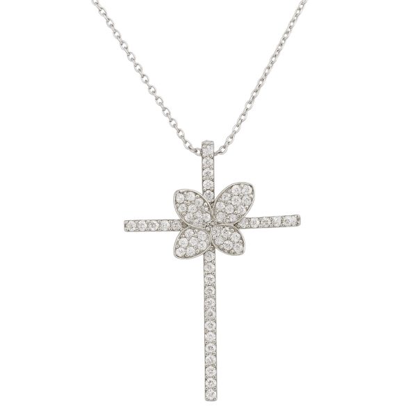 Colar Crucifixo Flor Cravejado Zircônias