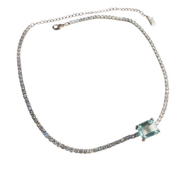 Choker Quadrada Agua Marinha Zircônias
