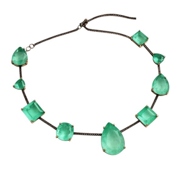 Choker Luxo Geométrica Esmeralda Colombiana Fusion