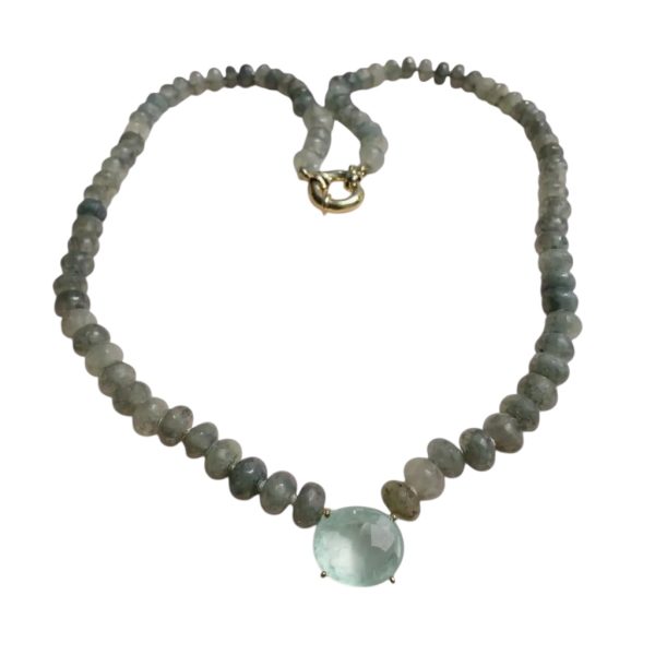 Colar Longo Pedra Natural Agua Marinha Fusion