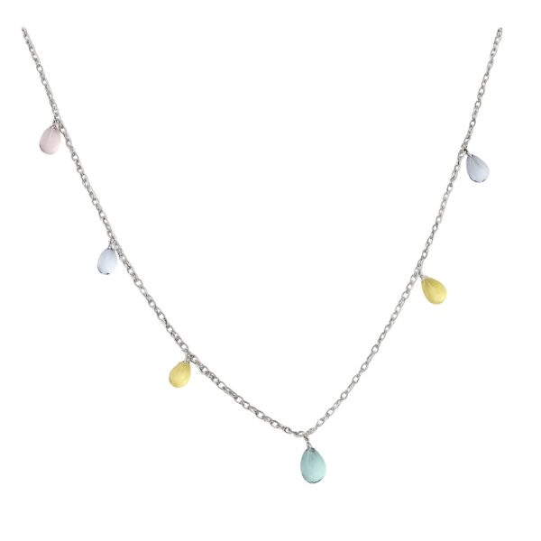 Colar Gotinhas Coloridas Cristais Prata 925