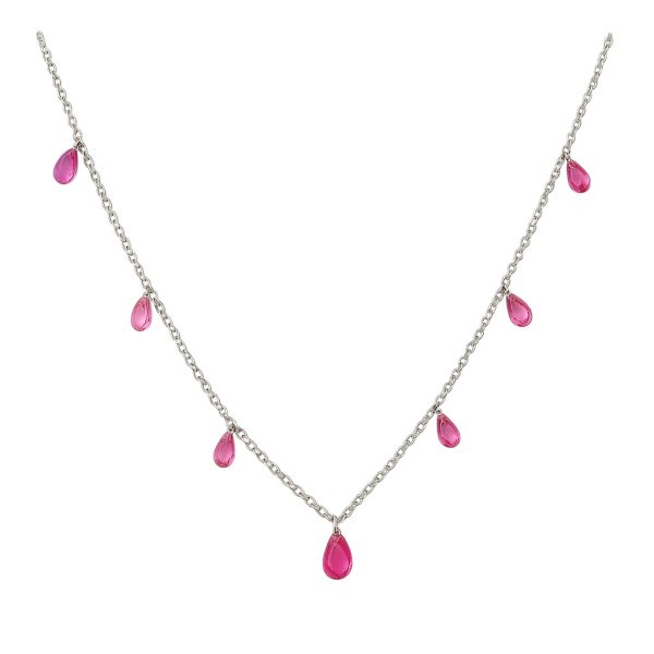 Colar Gotinhas Tons Rosa Cristais Prata 925