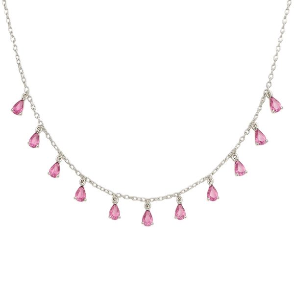 Colar Gotas Penduradas Pink Prata 925