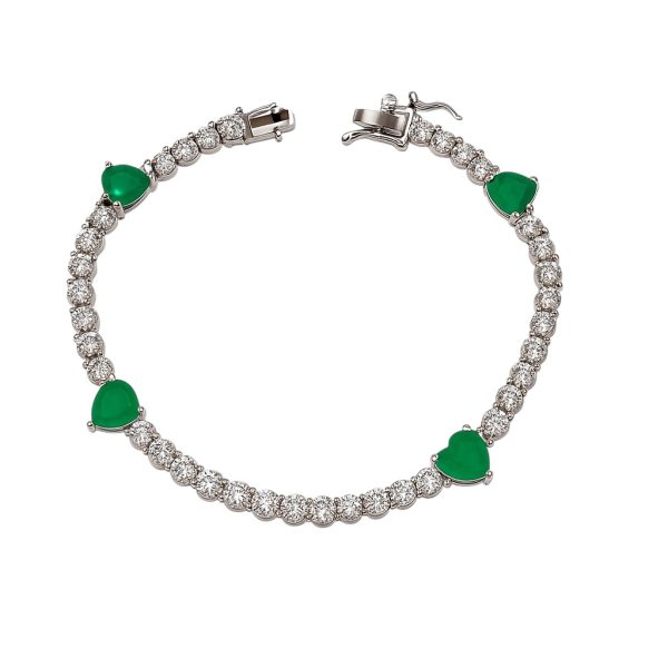 Pulseira Riviera Cristais Corações Esmeralda Joias
