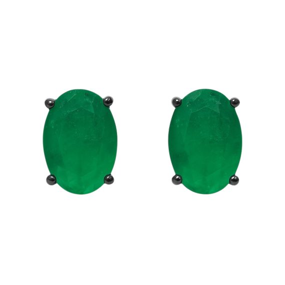 Brinco Oval Esmeralda Leitoso Prata 925